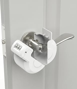 Keyed Door Handle Lockout Device Cover with Code to Disable Access to Keyhole Combination Lock for Bedroom from Outside Only Fits Handle Lock with Long Connecting Shaft 1, White