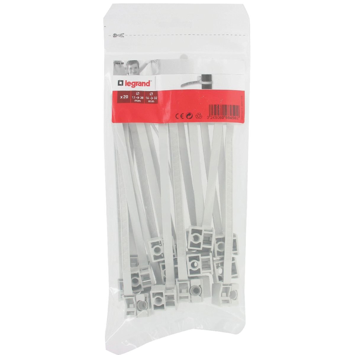 Legrand LEG98501 - Fascette Fermacavo Per Interni, Confezione Da 20, Larghezza 3,5 Mm, Lunghezza 280 Mm, Diametro Serraggio 1,6-77 Mm