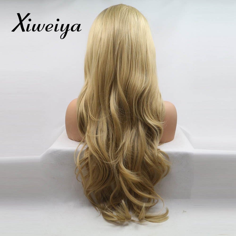 Xiweiya Long Blonde Wig Hair with Brown Root Wig Synthetic Long Blonde Lace Front Wigs Long Wavy Side Part Long Soft Wig Heat Resistant Fiber Hair Replacement Wig for Women Makeup 24 Inch - Image 5