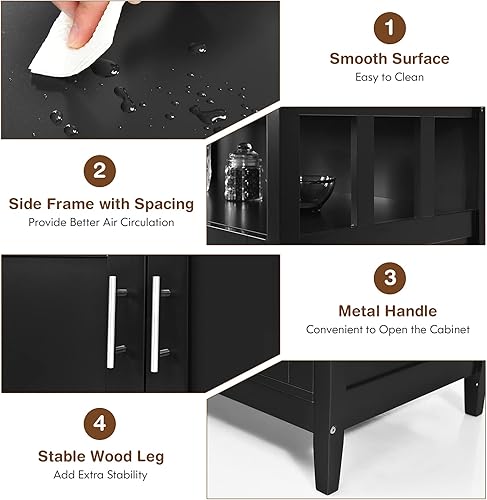 Miniatura 6 de Costzon Gabinete de buffet, aparador de madera con 2 puertas, estante ajustable, gabinete de barra de café con acento, armario de almacenamiento de