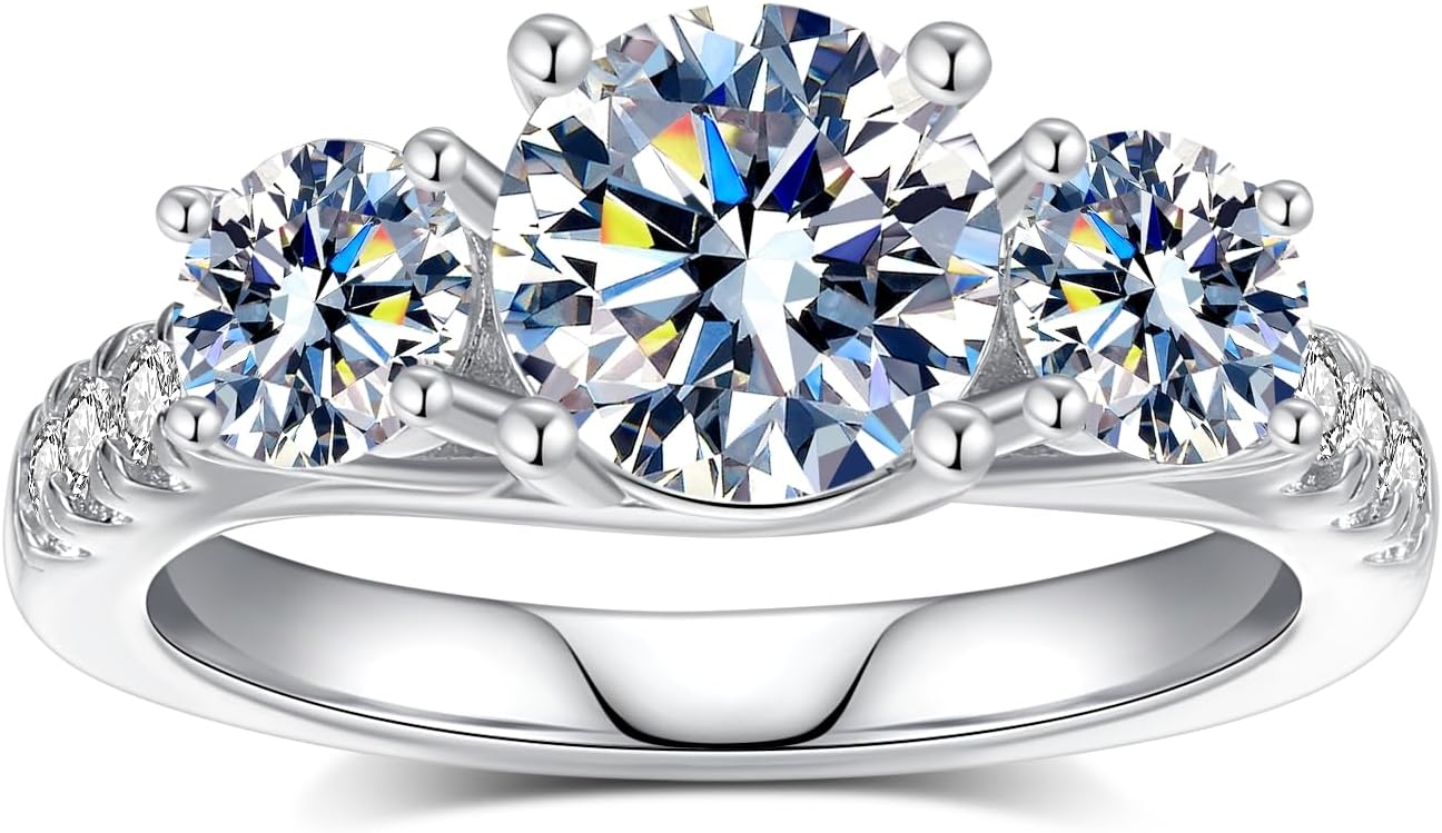 Moissanite Rings for Women Round Cut D Color VVS1 Lab Created Diamond Promise Ring S925 Sterling Silver with 18K White Gold Plated Women's Engagement Rings