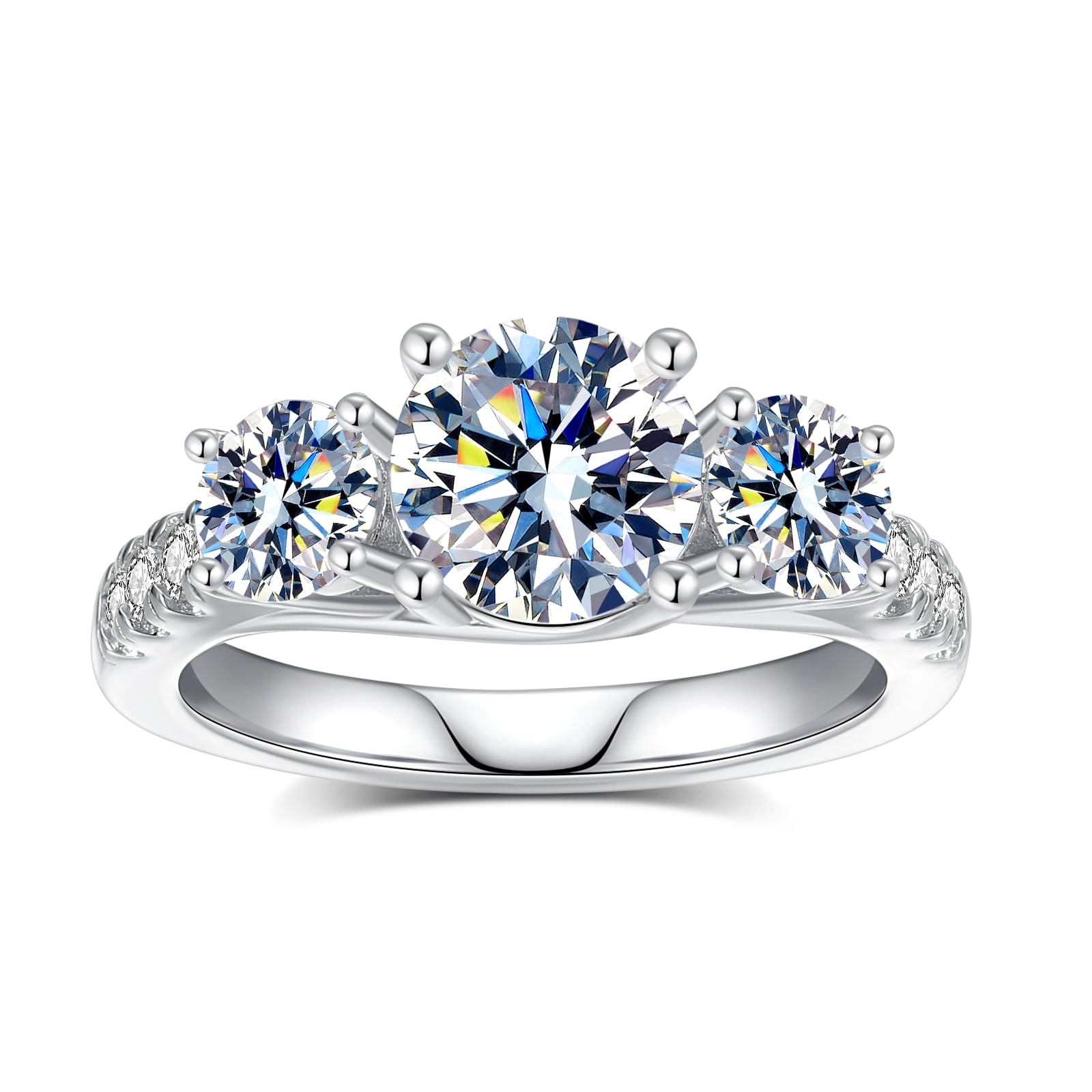 VYVAO Moissanite Rings for Women Round Cut D Color VVS1 Lab Created Diamond Promise Ring S925 Sterling Silver with 18K White Gold Plated Women's