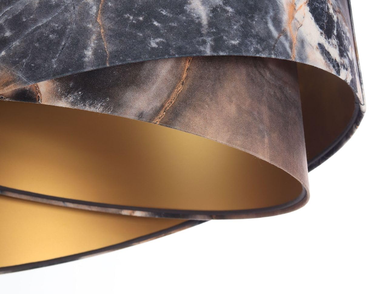 Licht-Erlebnisse Hängeleuchte E27 rund Ø 50 cm in Grau marmoriert Gold Doppelschirm Stoff Velours Optik Modern Pendelleuchte Wohnzimmer Hängelampe Esszimmer