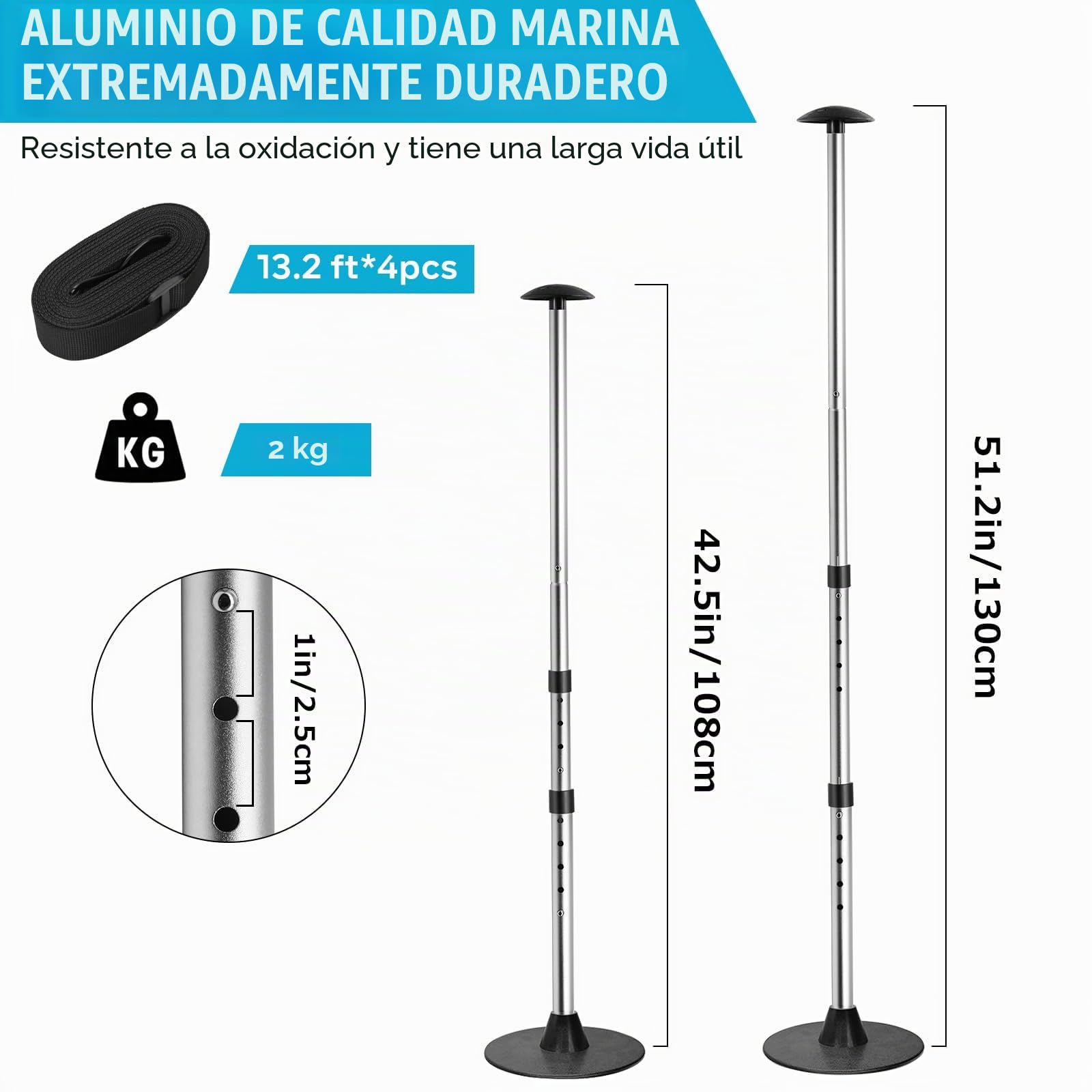 KOMCLUB - Barra de soporte para lona de barco, ajustable, portátil, aluminio + ABS, color azul