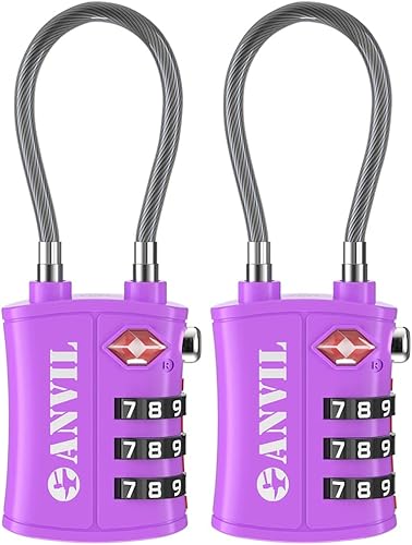 ANVIL Candado de combinación de 3 dígitos aprobado por la TSA con bloqueo de cable de acero de aleación de zinc, ideal para maleta de viaje,