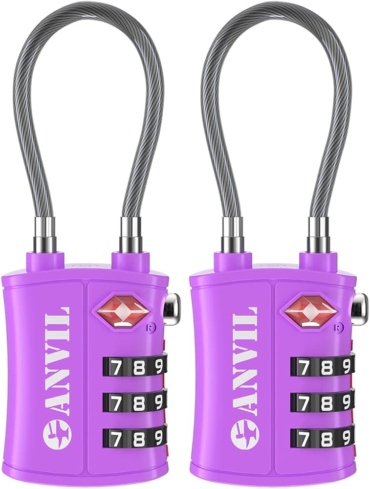 ANVIL TSA Approved Cable Luggage Locks 3 Digit Combination Padlock with Zinc Alloy Steel Cable Lock Ideal for Travel Suitcase, Backpack, Lockers,Case,Toolbox
