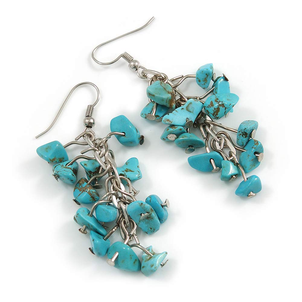 Orecchini in Argento 925‰ Perle Piena Perlagione 4½X5½ – 7½x8 mm Turchese di sintesi