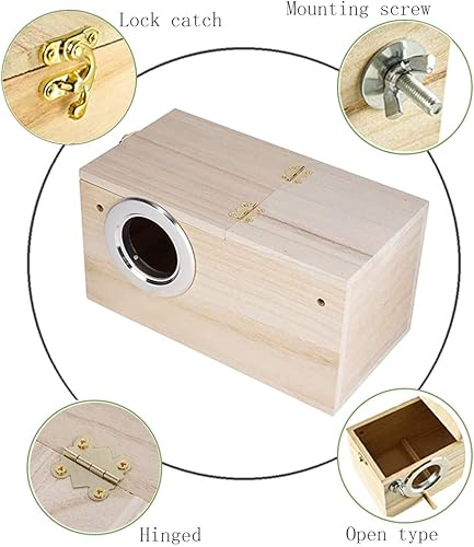 Miniatura 3 de PINVNBY Caja nido de periquitos para casa de pájaros, caja de cría de madera para loros, caja de apareamiento para tortolitos, cacatúas, periquitos,