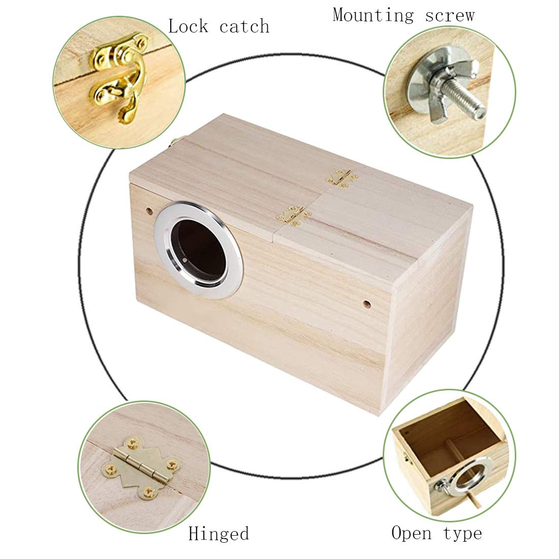 PINVNBY Caja nido para periquitos, casa de pájaros, caja de cría de madera, caja de apareamiento para loros, periquitos, pinzones, cacatúas, canarios y pájaros de tamaño mediano (S)