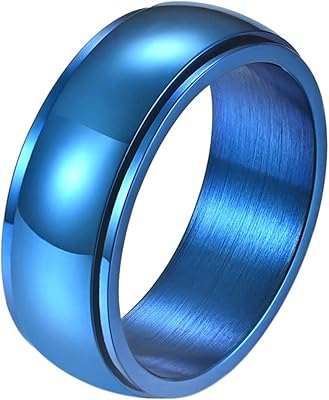 Epinki 8MM Metal Fidget Rings, Blue Polish Spinner Fidget Anxiety Ring for Men, Stainless Steel Ring Size 11