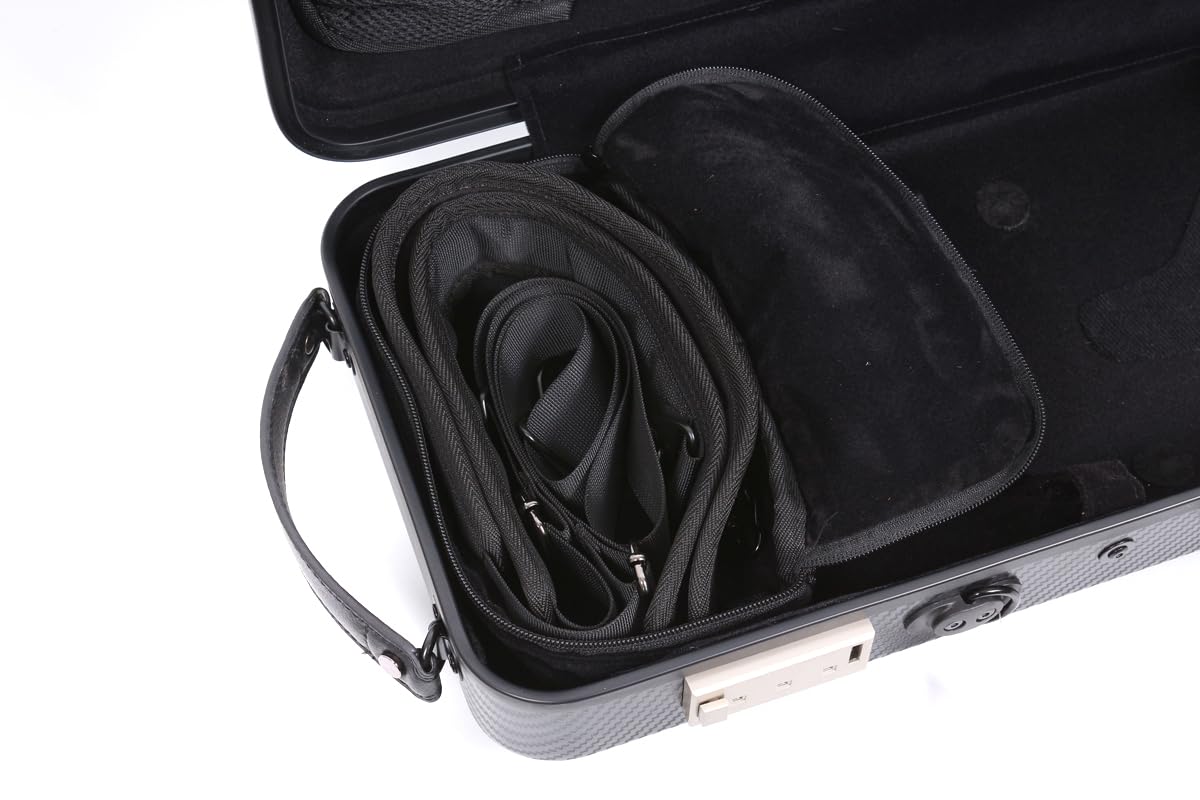 Custodia per violino 4/4 Full size ad alta resistenza in fibra di carbonio guscio rigido manici durevoli stoccaggio interno con cinghie zaino borsa spartiti (nero, serratura a combinazione)