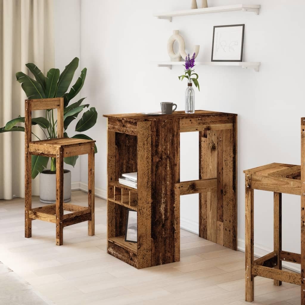 Bartisch Mit Regal 90x47,5x103,5 cm Holzwerkstoff | 4 Integrierte Weinhalter, Pflegeleicht, Feuchtes Tuch Reinigung, Inklusive Wandhalterung