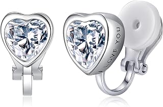 Clip on Earrings Women Heart Cubic Zirconia Clip On Earrings