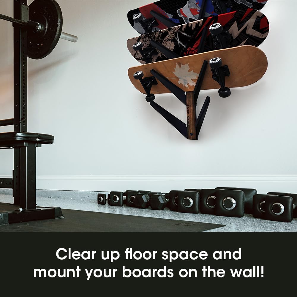 J JACKCUBE DESIGN Skateboard Wall Mount Storage Rack, Longboard Organizer Horizontal Display Holder Floating Shelf for 5 Skate Deck - MK957A