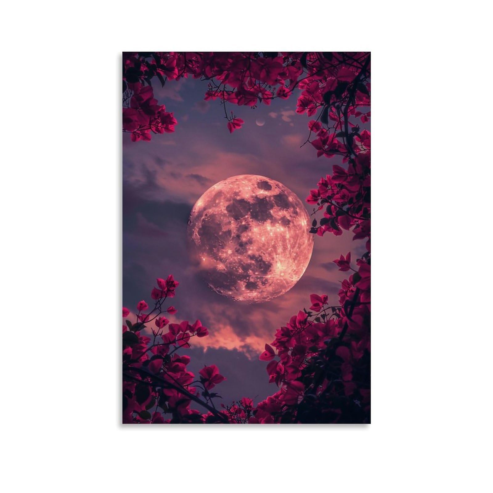 HUERYRYHY Bougainvillea Pink Moon 03 Poster Wall Art Canvas Vintage Aesthetic Painting Decor for Rooms 08x12inch Unframe-style