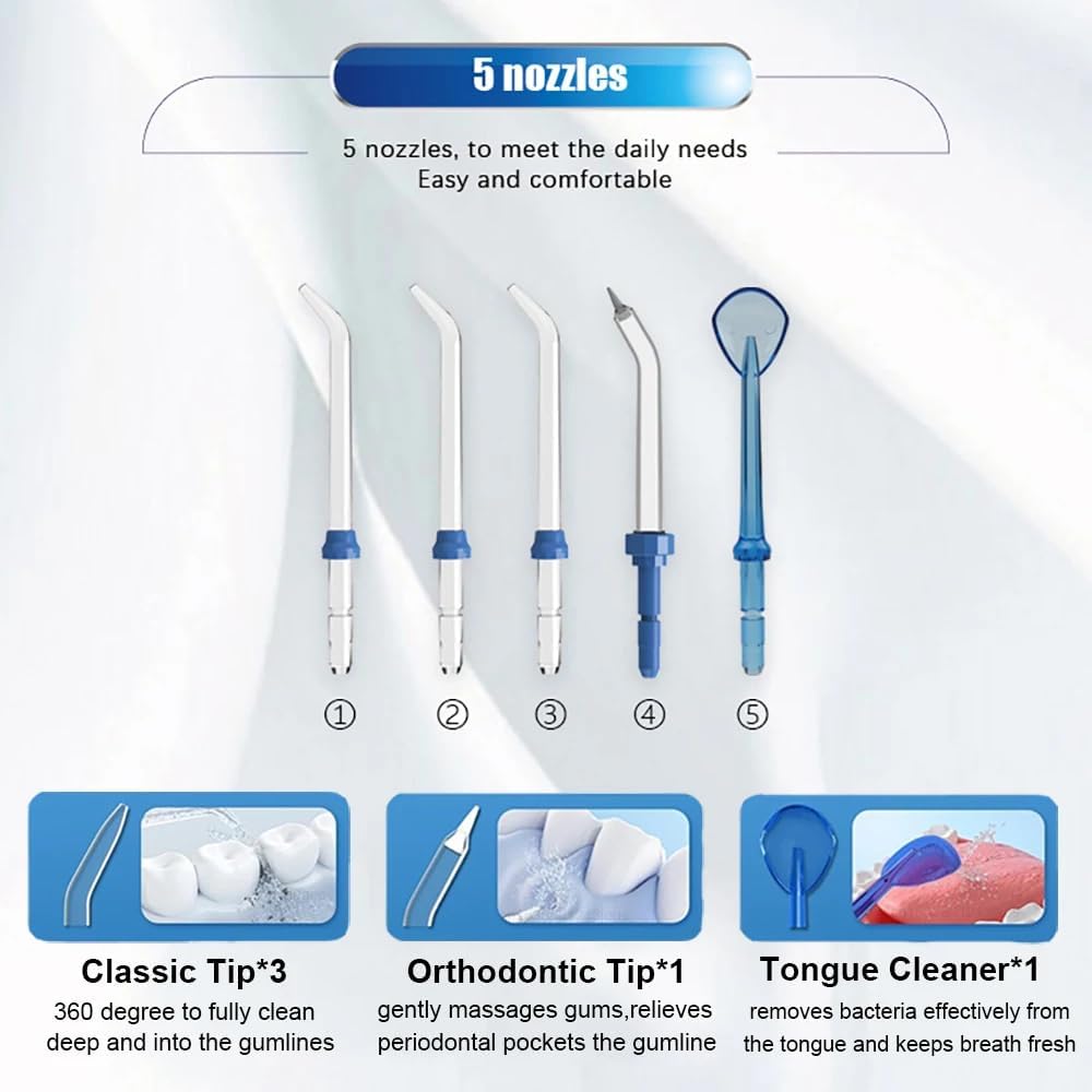 Water Pulse V300 Water Flosser nozzles: Classic, Orthodontic, Tongue Cleaner