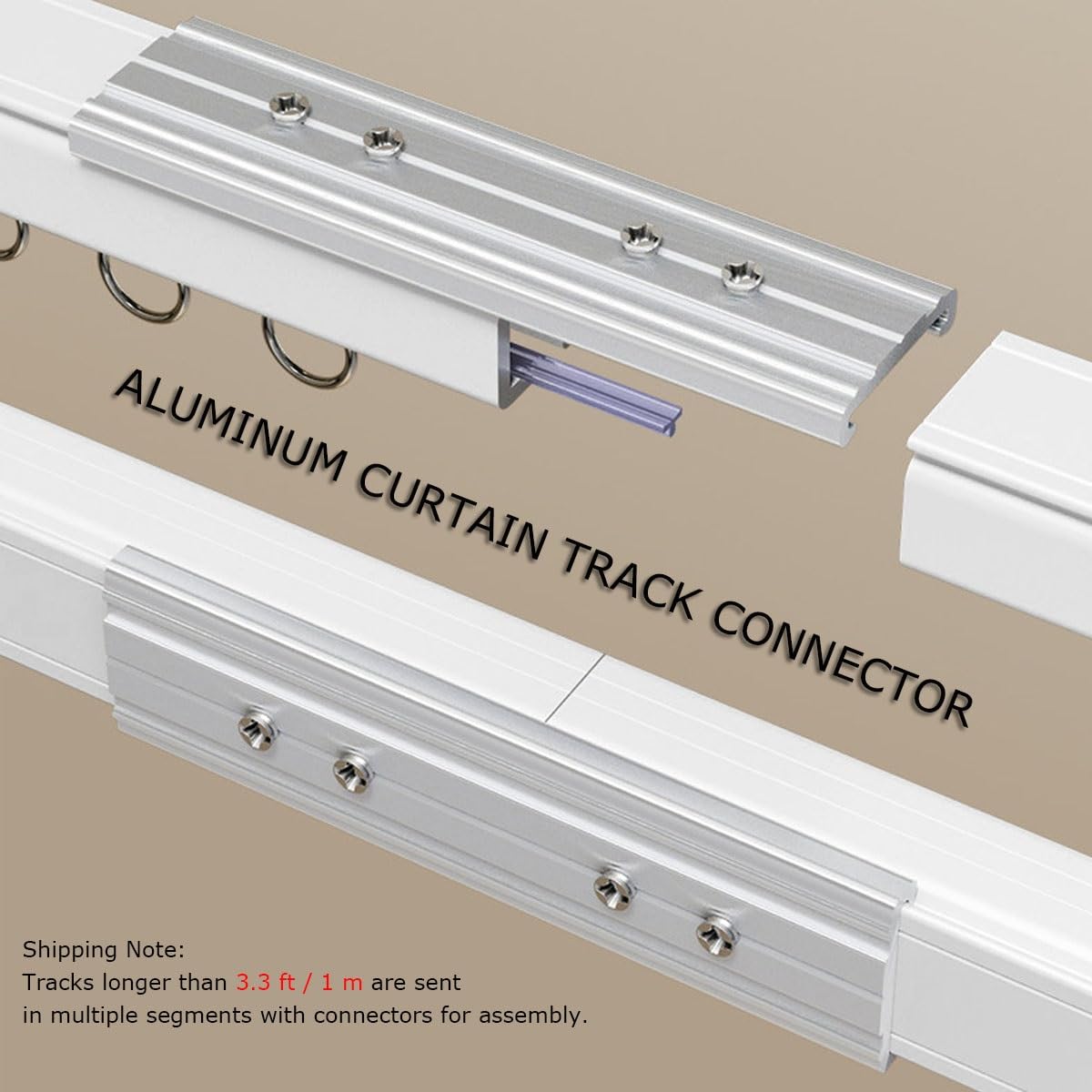 Vorhangschiene Aluminium 1 läufig, Gardinenschiene für Schwere Vorhänge, 50 200 230 300 400 610 cm Decken- Oder Wandmontierte Gardinenstange für Raumteiler zu Hause(Champagner,380cm)