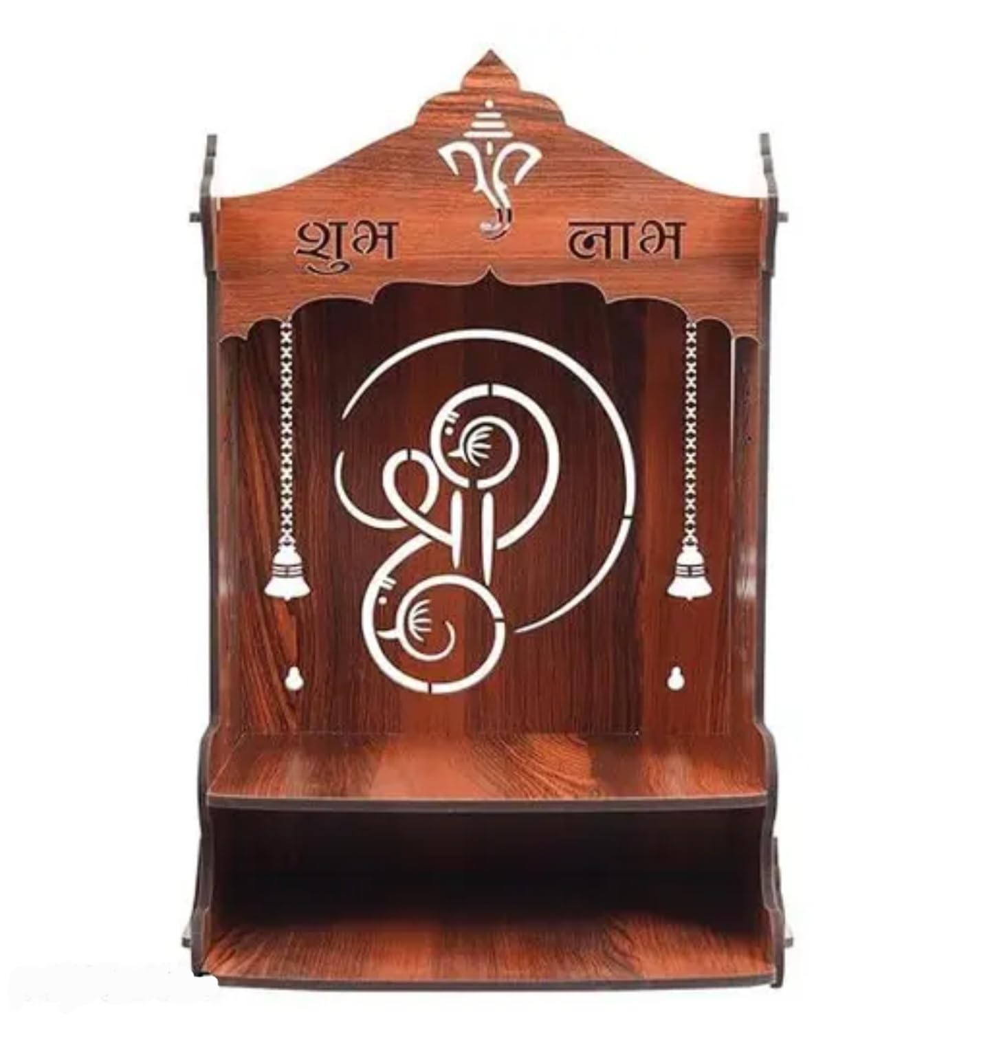 Pooja Mandir étagère murale bois marron motif Ganesha autel hindou