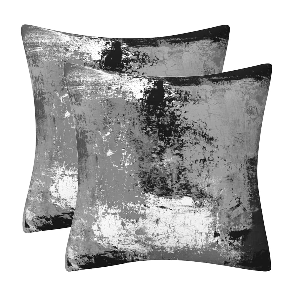 GAAFOSIPH Pack of 2 Cushion Covers Black Grey 50 x 50 cm Abstract Art Pillowcase Modern Oil Painting Home Decorative Throw Pillows Cover for Bedroom Sofa Living Room