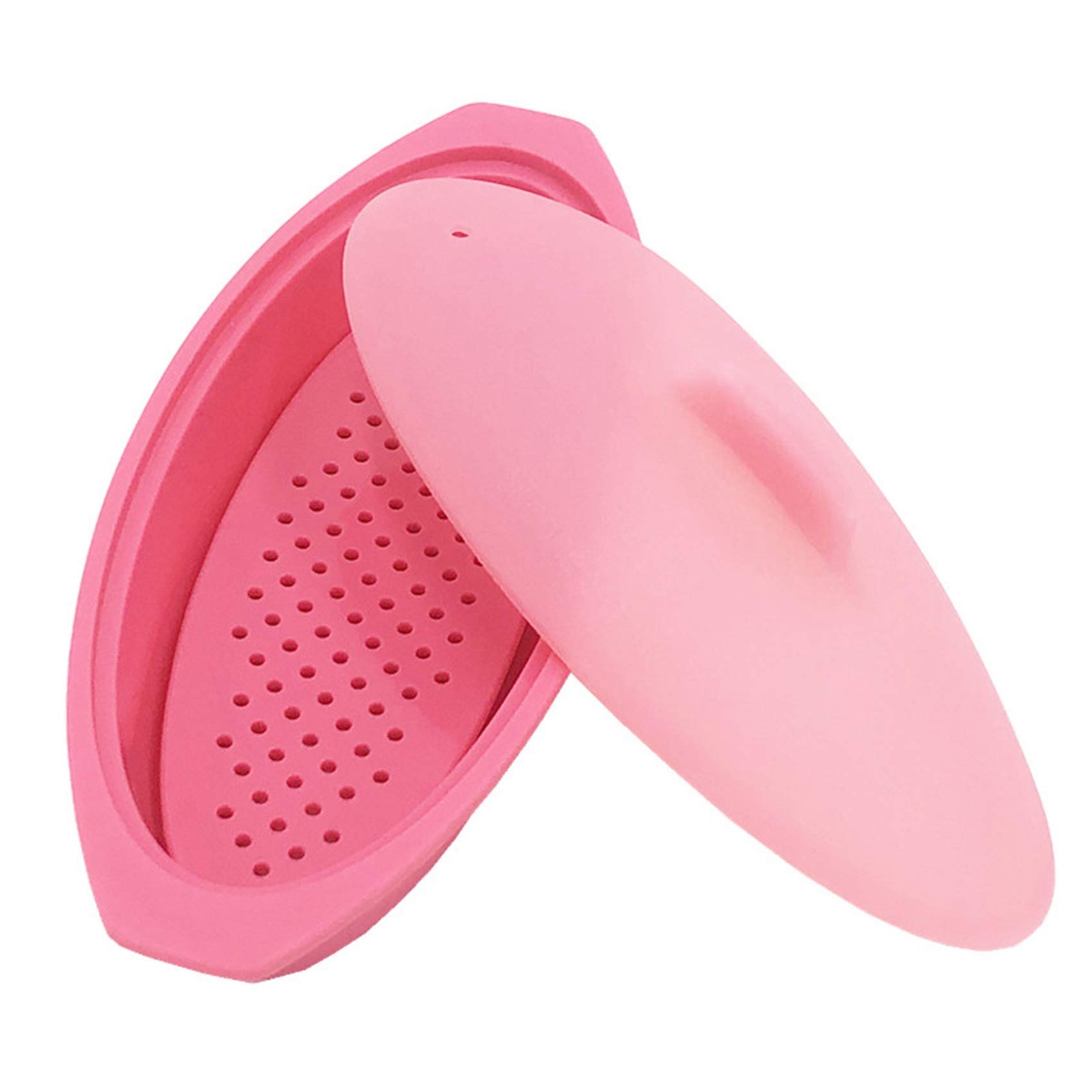 Mengmen Microwave Steamer Silicone Steamer with Handle & Lid for Meal Prep with Detachable Partition - Pink
