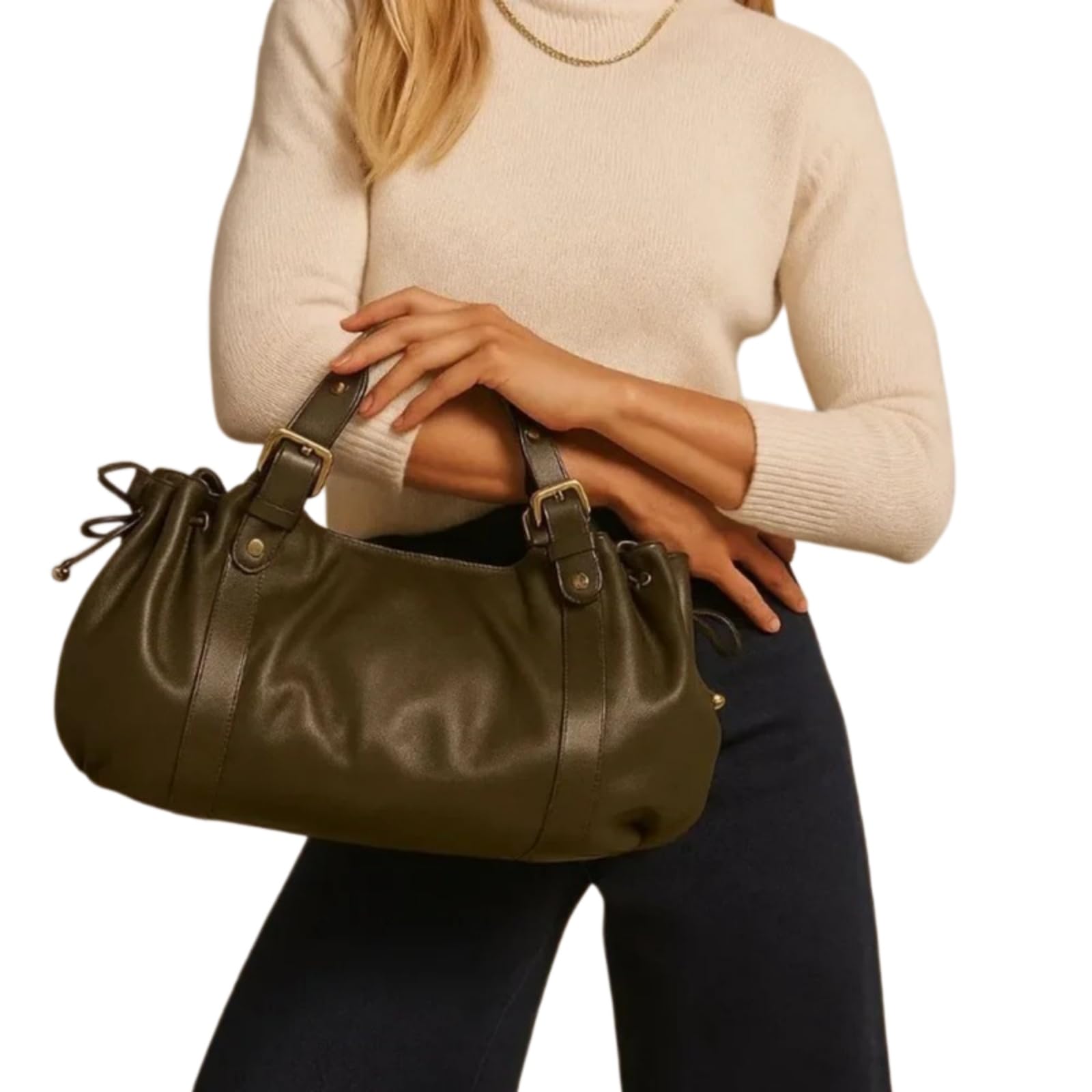 Beauty Case Borsa Hobo in Pelle Vintage Piegata, Grande capacità A Spalla Tote