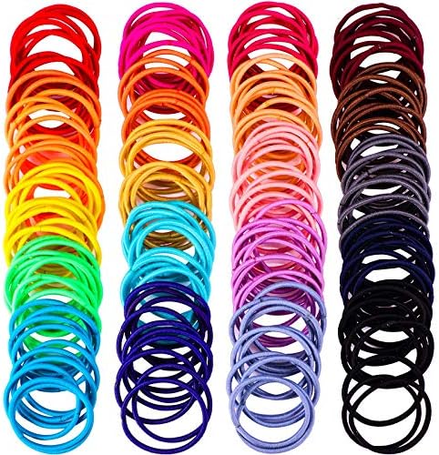 FAMEZA 100 Pieces No-metal Hair Elastics Hair Ties Ponytail Holders Hair Bands (2 mm x 2.5 cm, Multicolor)