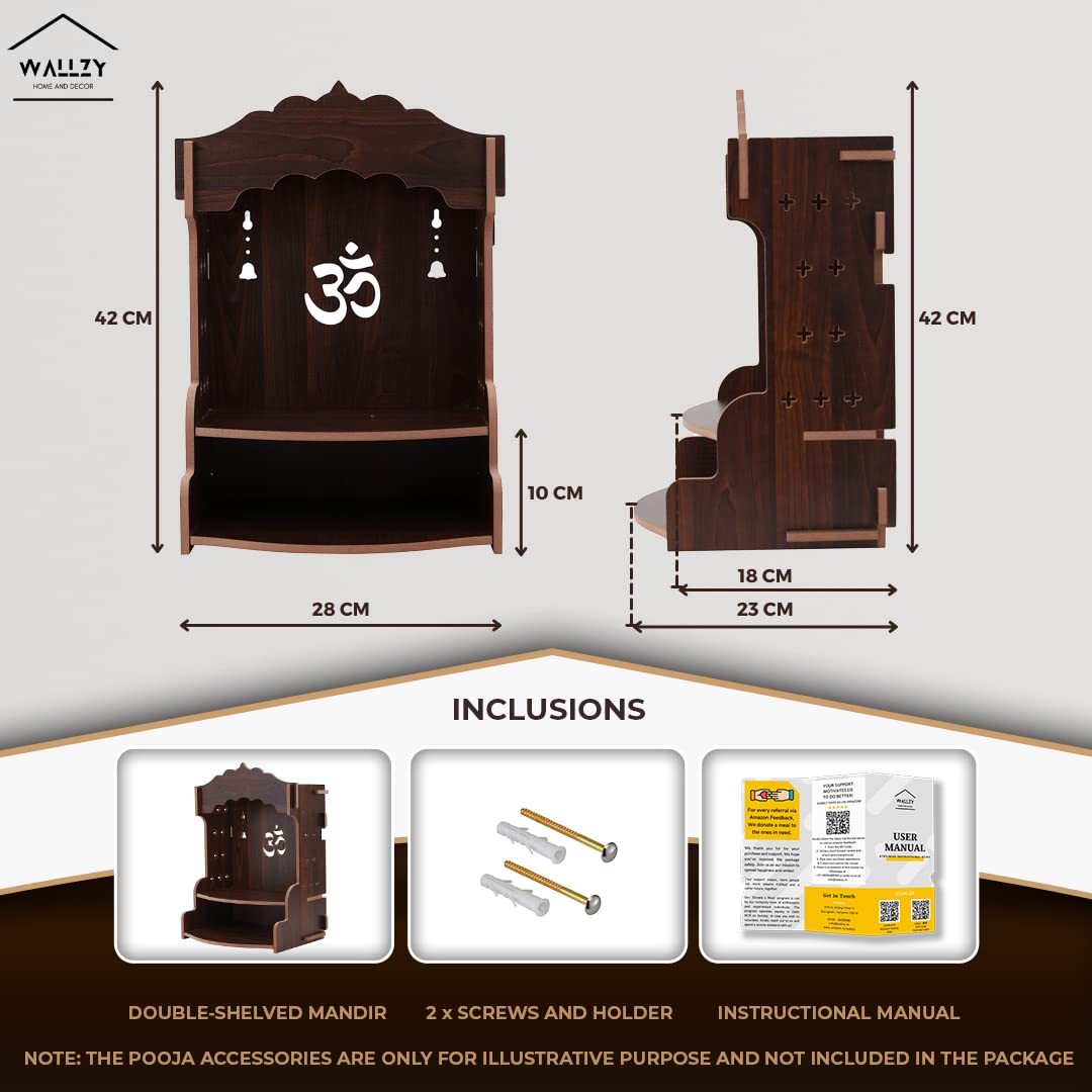 WALLZY Pooja Wooden Mandir for Home Wall Mounted Wood Puja Home