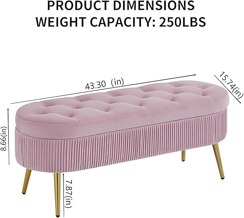 Miniatura 2 de NIOIIKIT Banco otomano de almacenamiento, banco copetudo en el extremo de la cama con cristal, banco de entrada tapizado de terciopelo con parte