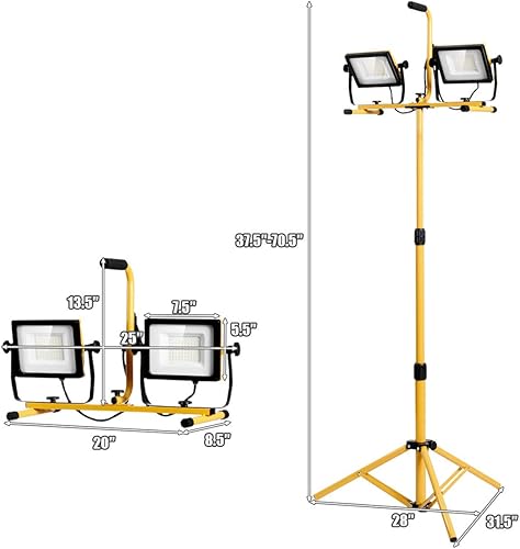 Miniatura 5 de Tangkula Luz de trabajo LED de doble cabezal de 10000 lúmenes, con soporte de trípode telescópico de hierro, iluminación portátil impermeable para