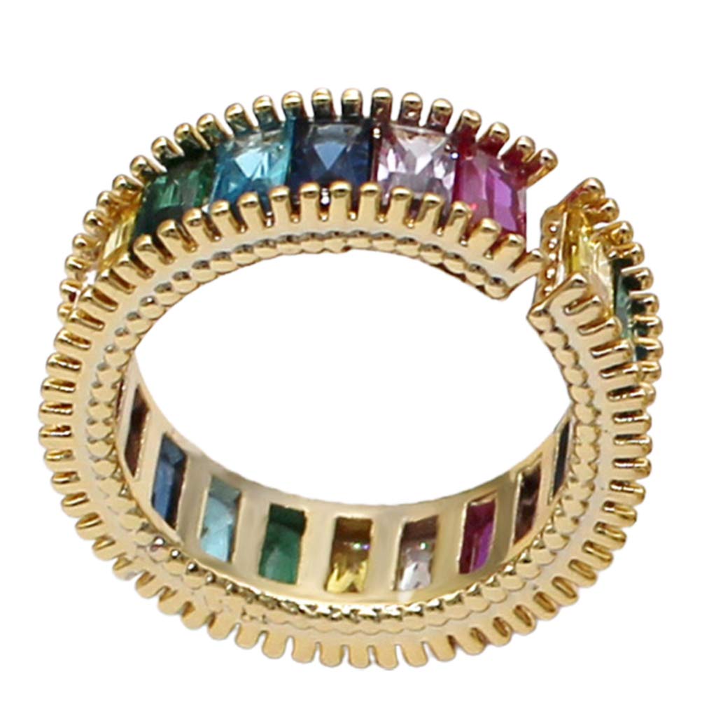 HolibannaAnillo de Punta Abierta Anillo de Eternidad de Piedras Preciosas de Colores Anillo de Dedo Vintage Ajustable para Mujeres Damas