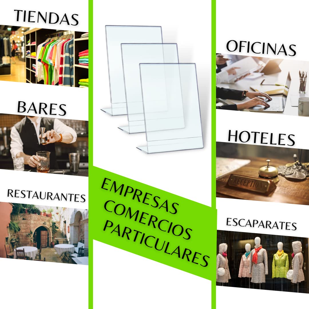 Expositor metacrilato transparente a4, pack 3 unidades, soporte sobremesa para carteles A4, porta menú, porta precios, porta fotos para mesa, marco de acrílico transparente.