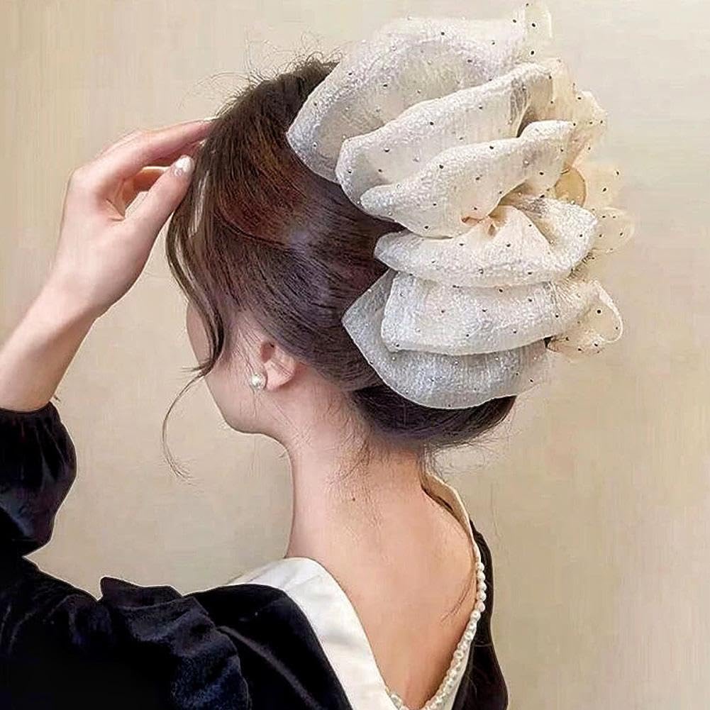 Bow Bubble Clips, Large Chiffon Silk Hair Jaw Clip, Double Sided Mesh Bubble Bow Hair Clips Claw for Women Girls, Jaw Clips Hair Styling Accessories