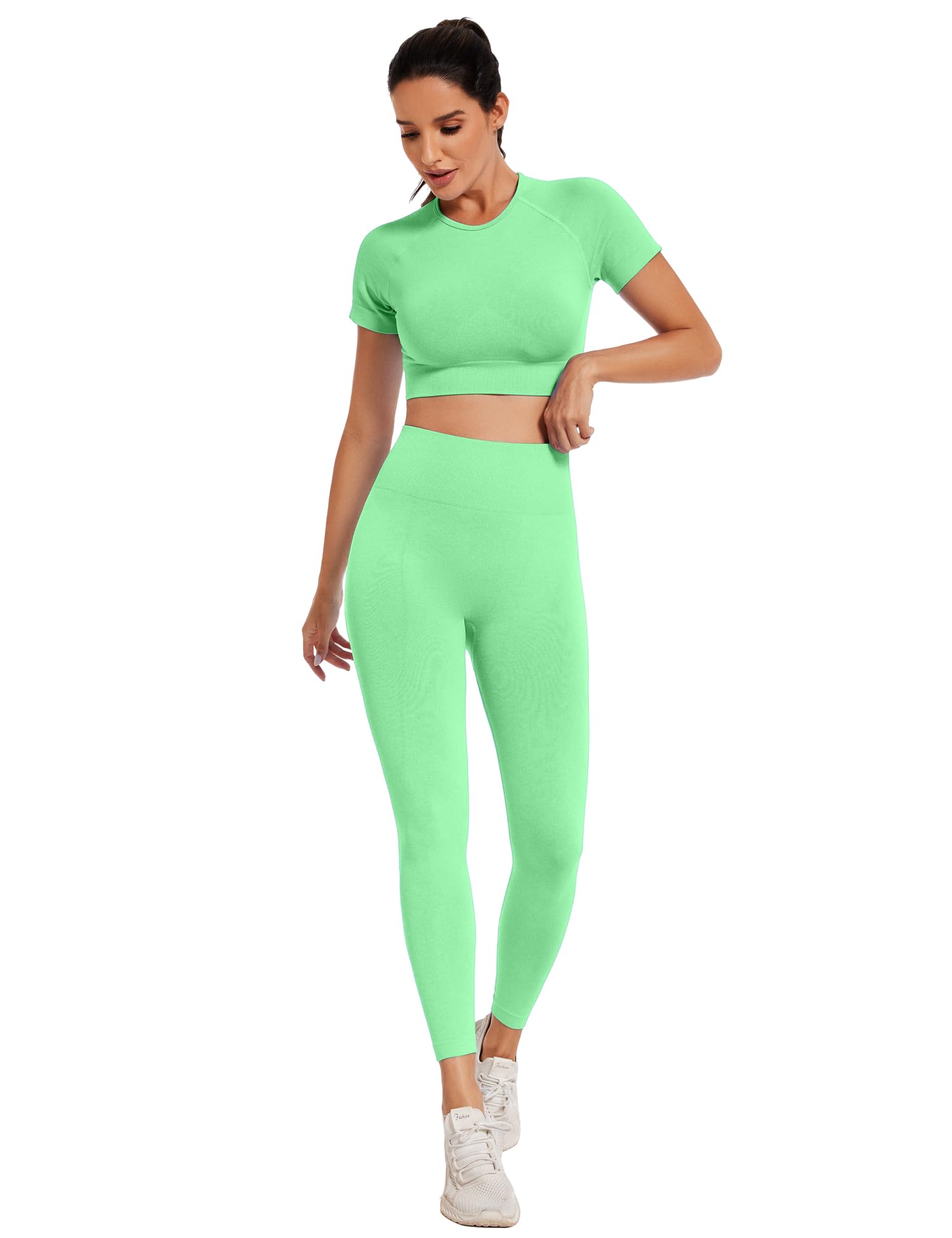 HANERDUN 2 PCS Vêtement de Sport pour Femme Ensembles Soutien-Gorge Sport Legging Taille Haute Shorts Fitness Dans Couture Sportswear de Yoga