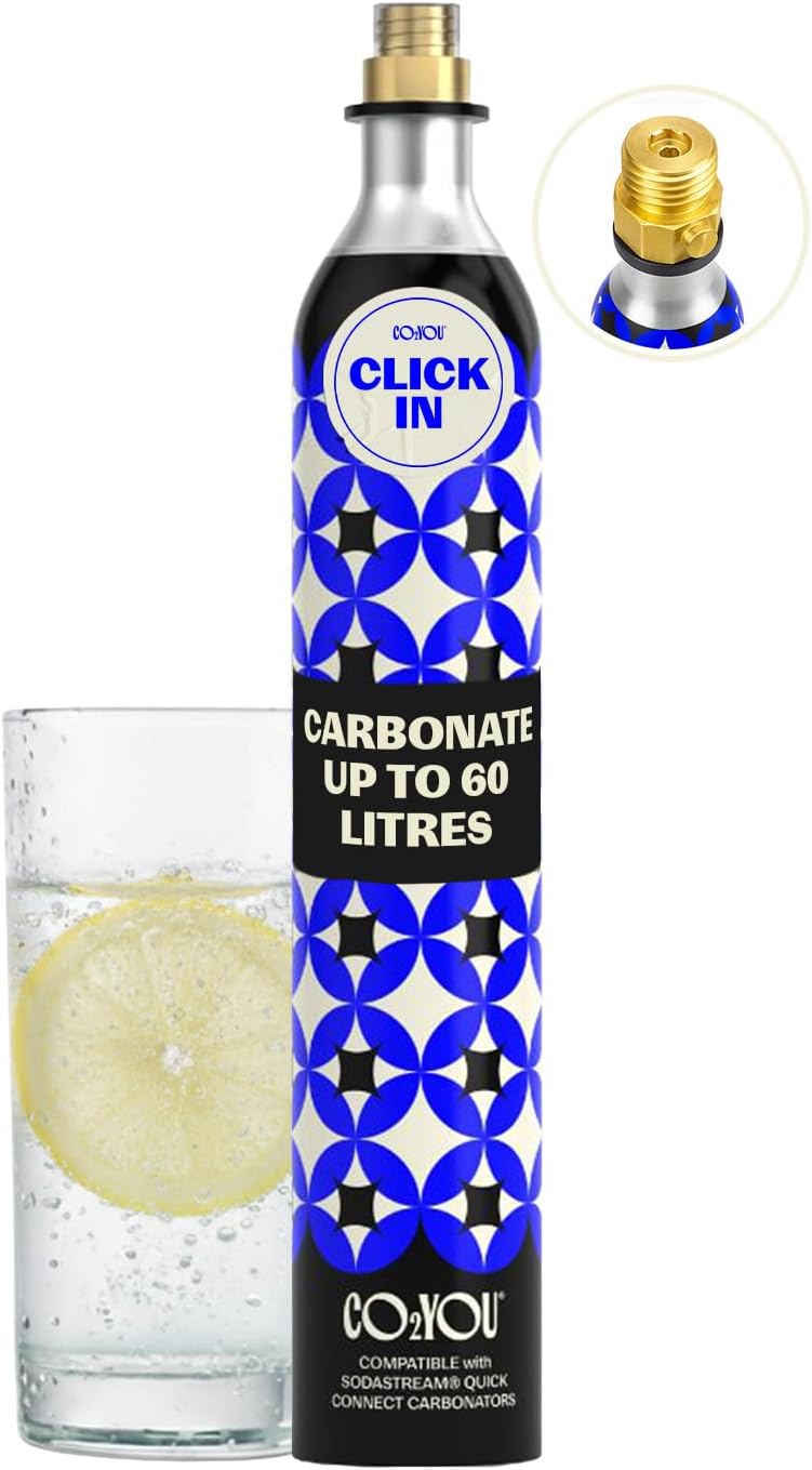 CO2YOU Gas Cylinder 60 L (Click-in Type) – 1-Pack Replacement Compatible with Quick Connect Machines (Terra, E-Terra, Art, Duo) – Carbonator – Check Compatible Models Below