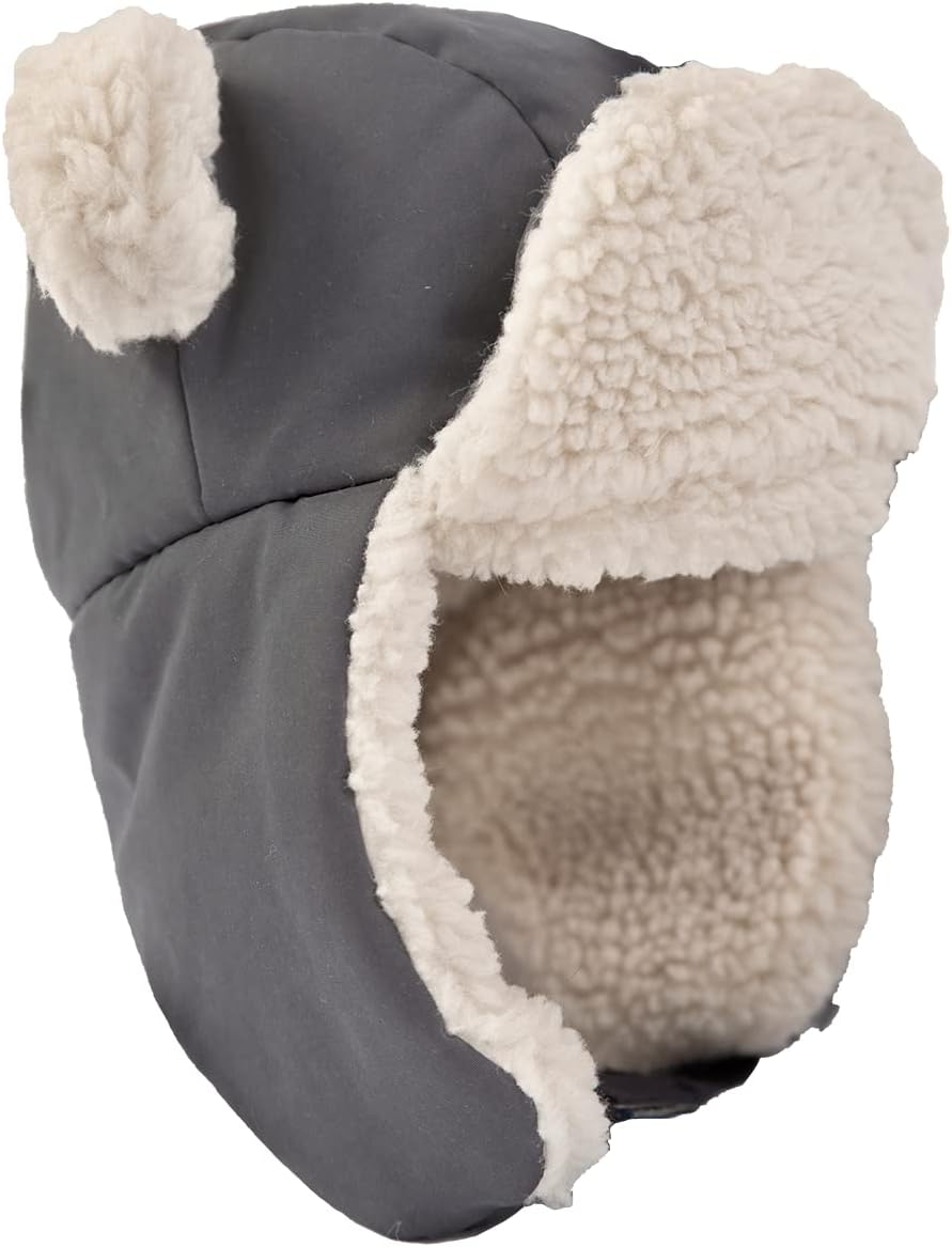 7AM Toddler & Infant Winter Hat - Cute Bear Ears with Two Snap Neck, Water Repellent | Winter Hat Extra Cozy Sherpa Lining