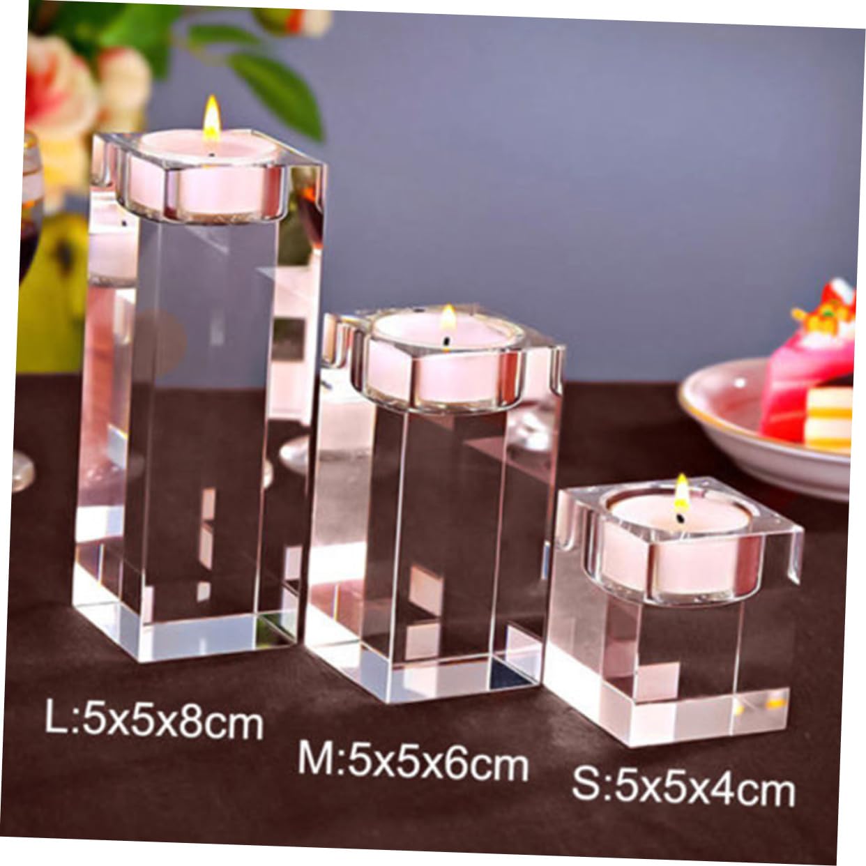 Kristall Kerzenständerwürfel 3 Stück-Pack für Elegante Tischdeko | Glitzernd und Transparent, Edler Stil, für Heiratsantrag und Entschuldigung, Kompakt als Wohnobjekt