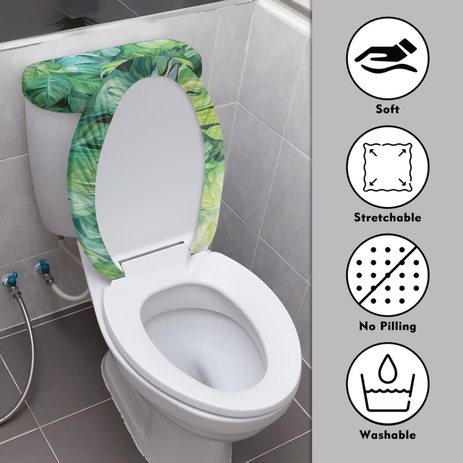 Green Toilet Lid Cover Set Leaf Three Piece Bathroom Rug Set Washable Toilet Seat Covers Non Slip Flannel Mats for Bedroom Living Room Travel Rv Essential