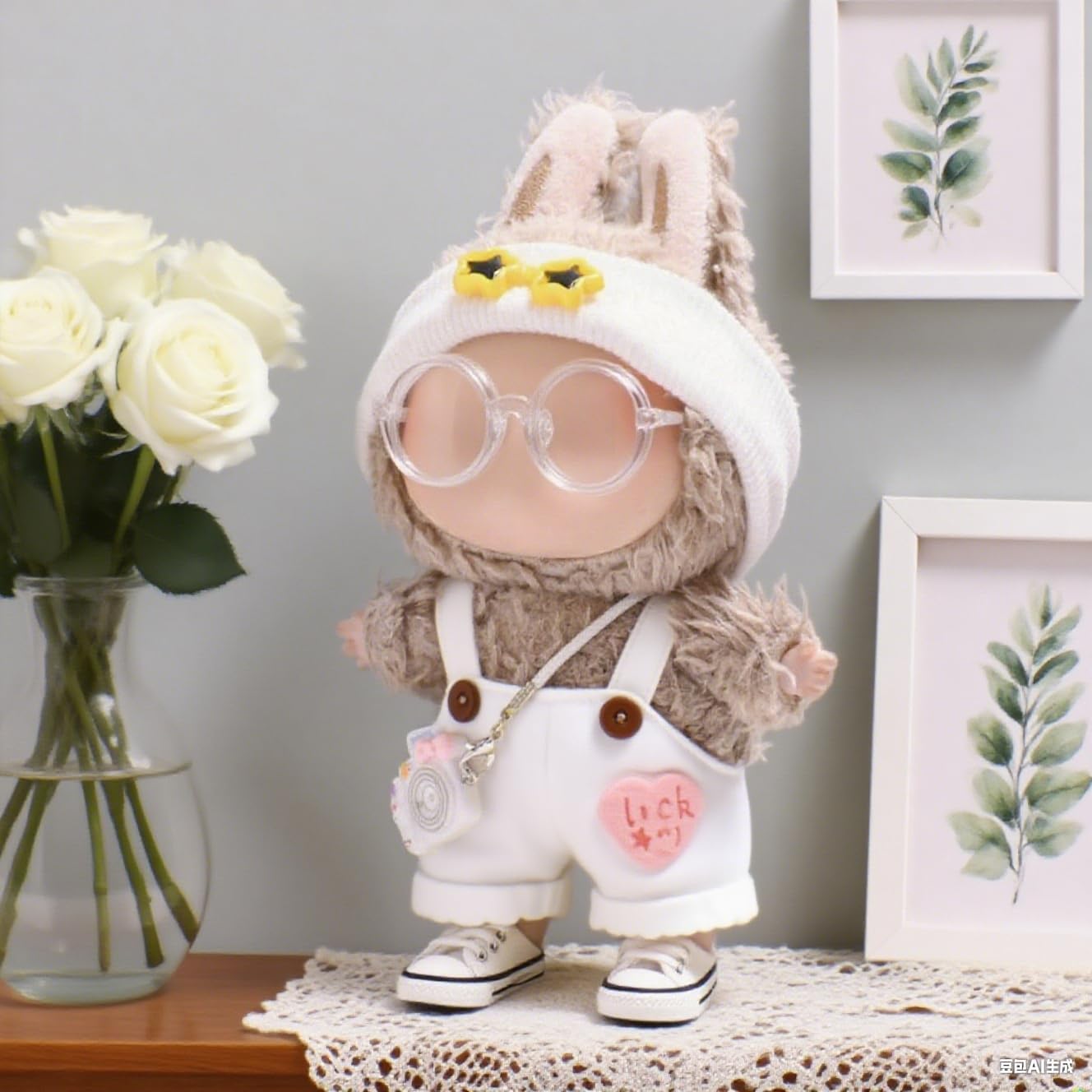 Doll Accessories Set for Labubu Included Mini Glasses, Camera and Mini Shoes, Dress Up Accessories for 17cm, Mini Costume Supplies (Transparent)