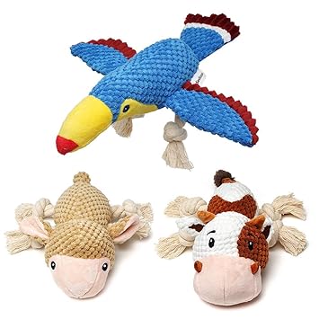 Sedioso Stuffed Dog Toys, (3-Pack) Tug of War Plush Dog Toy for Large Breed, Cute Animal Squeaky Dog Toys, Dog Chew Toys for Puppy, Small, Middle, Big Dogs