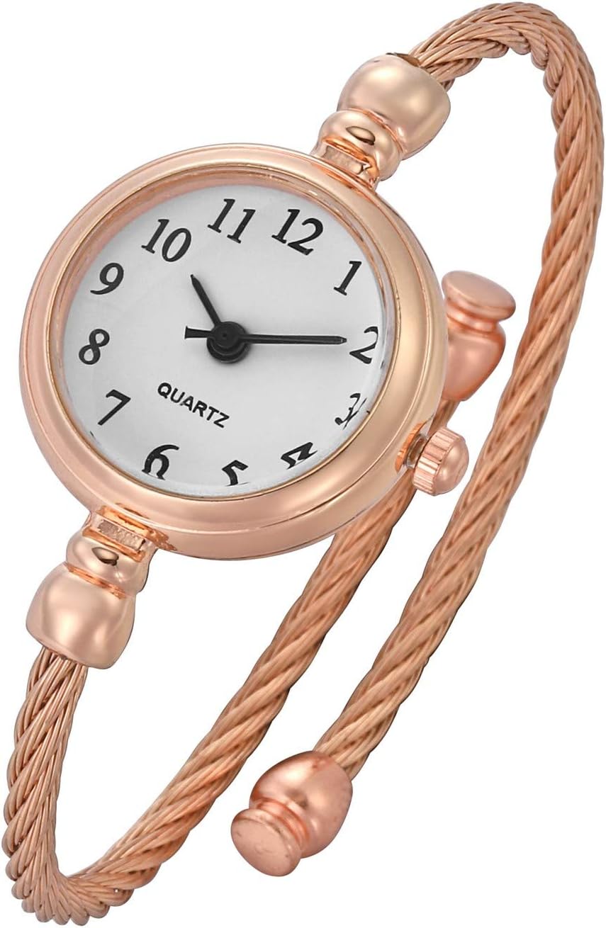 Womens Fashion Analog Quartz Bangle Cuff Wrist Bracelet Watch Elegant Stainless Steel Wire Band Arabic Numerals Dress Watches