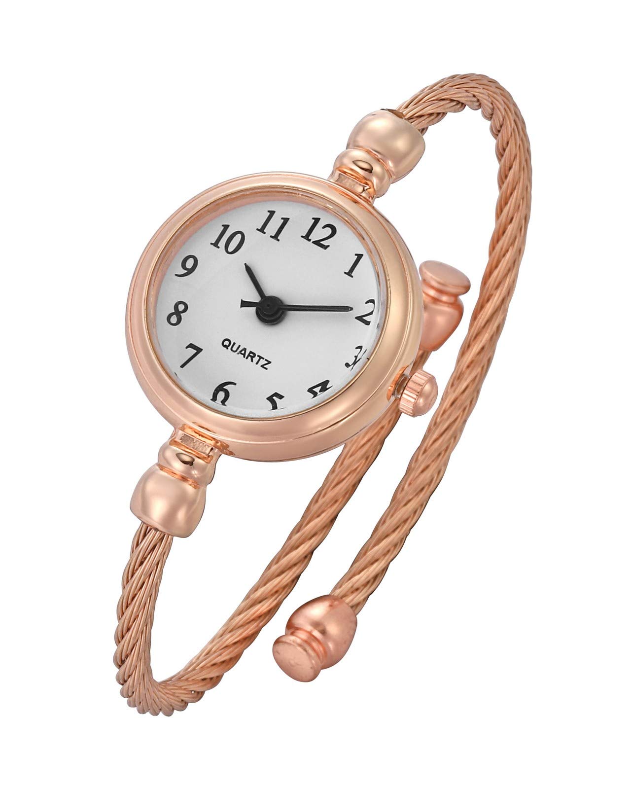 Top Plaza Womens Fashion Analog Quartz Bangle Cuff Wrist Bracelet Watch Elegant Stainless Steel Wire Band Arabic Numerals Dress Watches