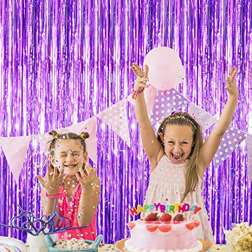 Image of GOER 3.2 ft x 9.8 ft Metallic Tinsel Foil Fringe Curtains for Party Photo Backdrop Decor (4 Packs,Purple)