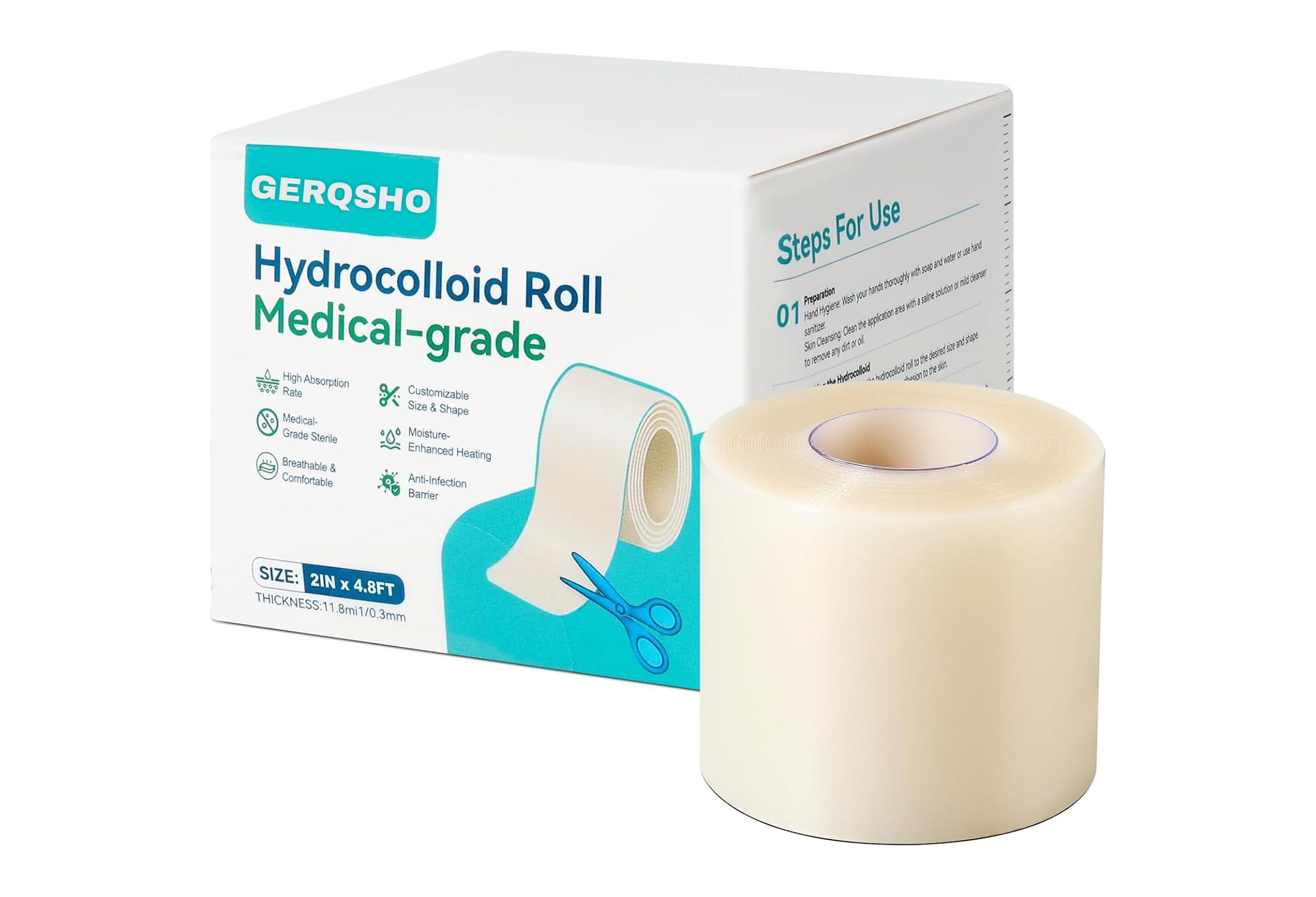 Medical Grade Hydrocolloid Bandage Roll 5cm x 6.7ft | Wound & Burn Care, Blister & Acne Patches, Highly Absorbent, Waterproof, Cut to Size-image-15