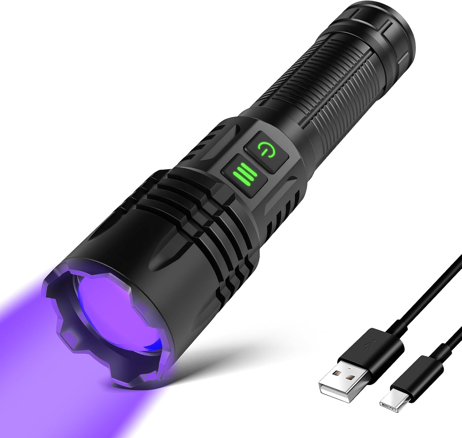 365nm UV Light & Led Flashlight Rechargeable, 6 modes Powerful Black Light for Pet Urine Detection, Resin, Rocks, Scorpion,Zoomable Waterproof Tactical Flashlights for Emergencies Camping Dog Walking