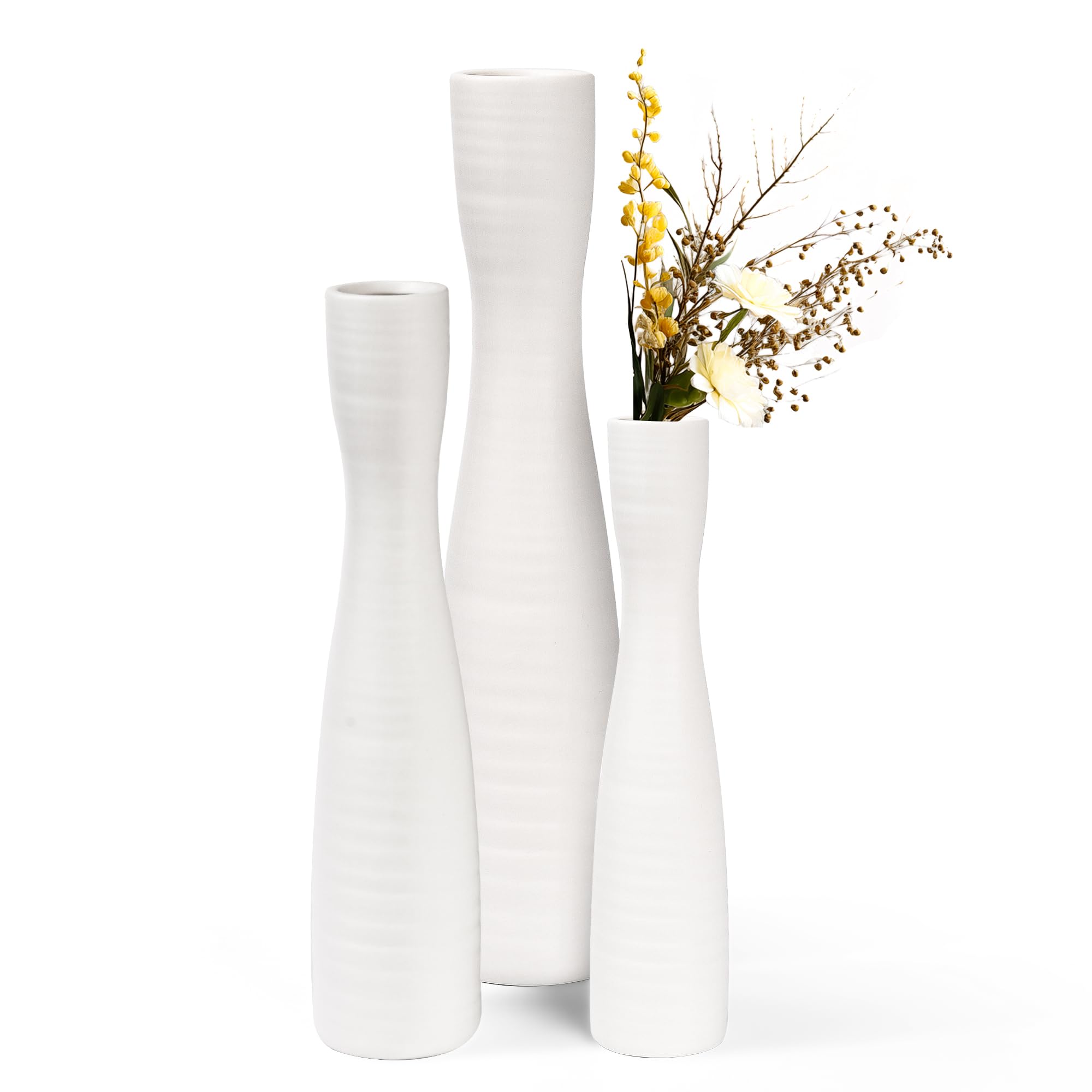 Juego de 3 jarrones de cerámica blancos, mate, modernos, minimalistas, decorativos para hierba de las pampas y flores, jarrón hecho a mano