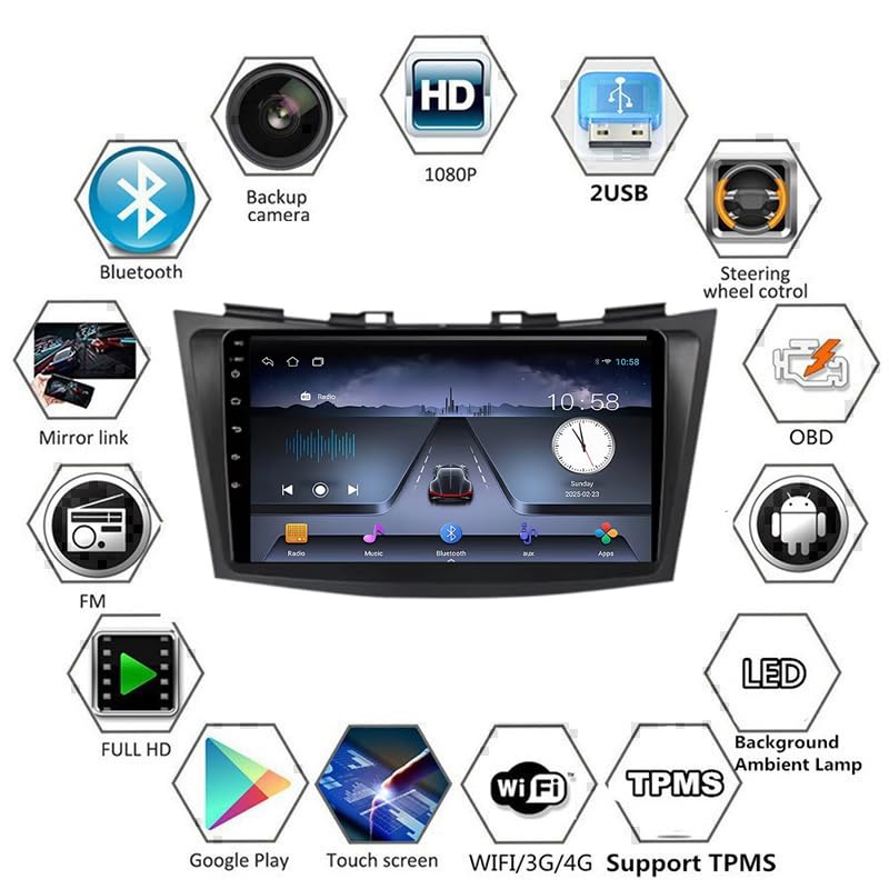 Reproductor multimedia para Suzuki Swift 2011-2015 con Android, pantalla táctil de 9" y 4G 6