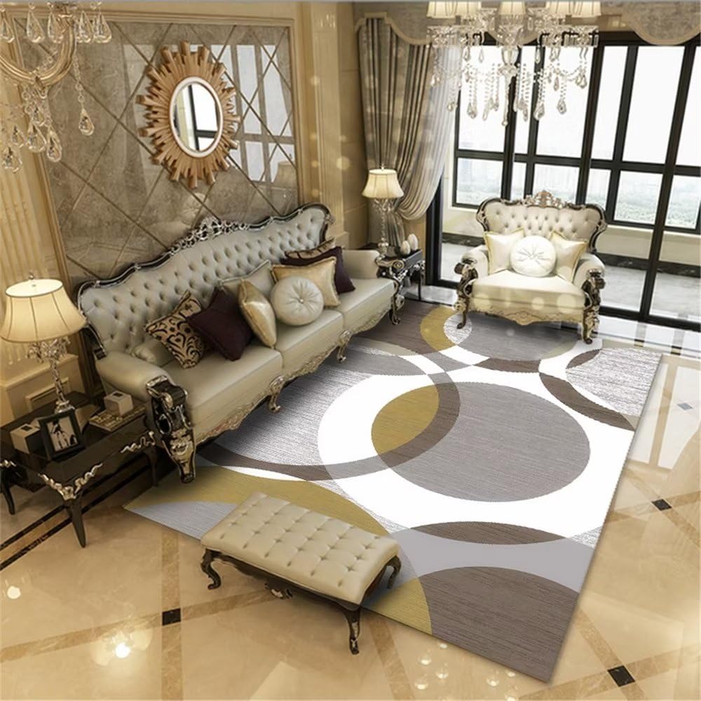 Tapis de salon géométrique marron 200x250 cm antidérapant et lavable