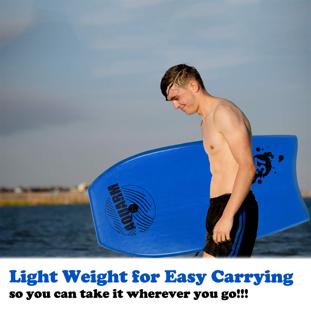 Tabla de bodyboard con correa de muñeca, 33"/37"/42" ligera con núcleo EPS y superficie inferior lisa de alta velocidad, perfecta para practicar surf para niños, adolescentes y adultos (azul)