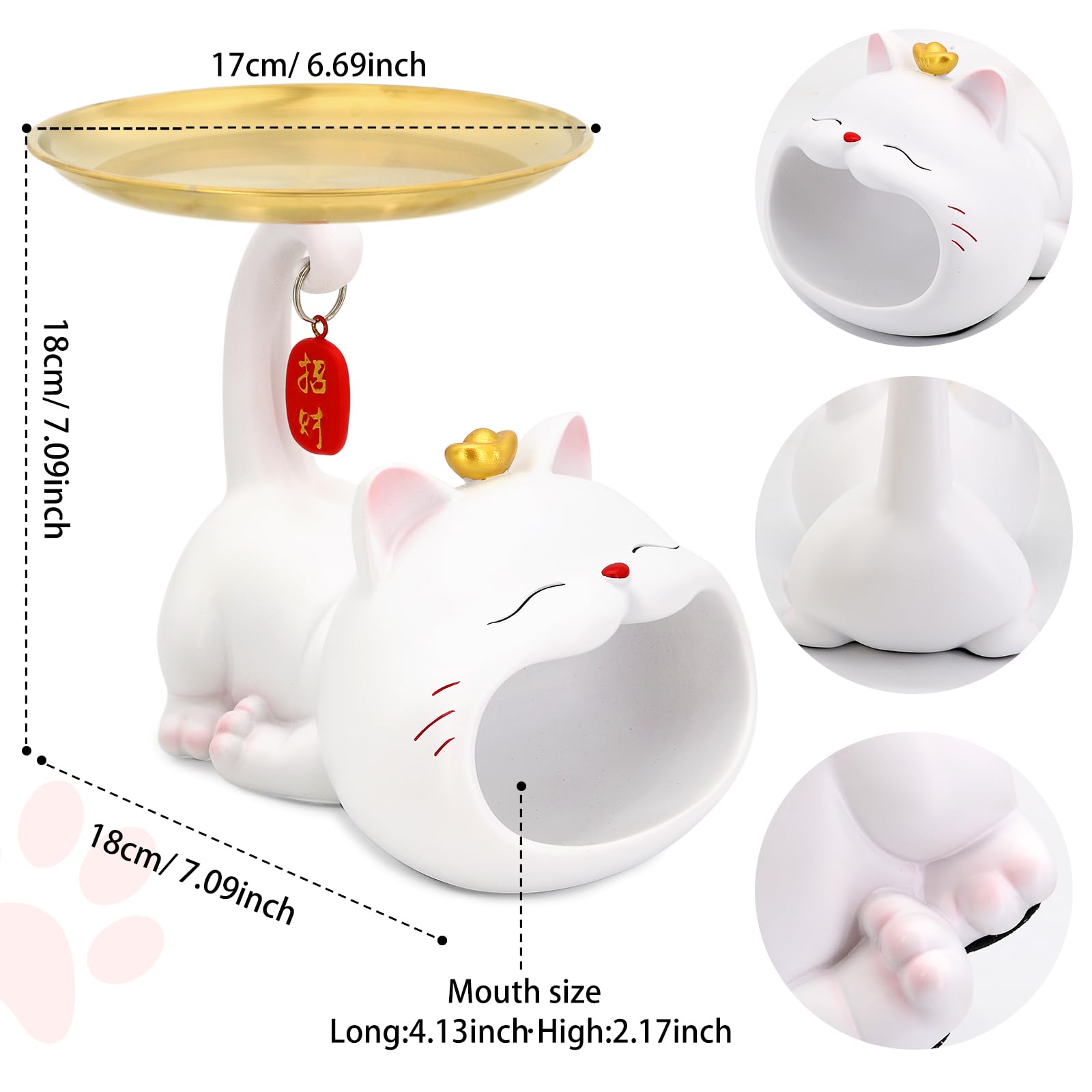 VelluraCove Lucky Cat Candy dish Candy bowl for key bowl for entryway table,cat statue cat decor key holder for Home Decor & Office Decor, Office Desk,Gift for Cat Lover