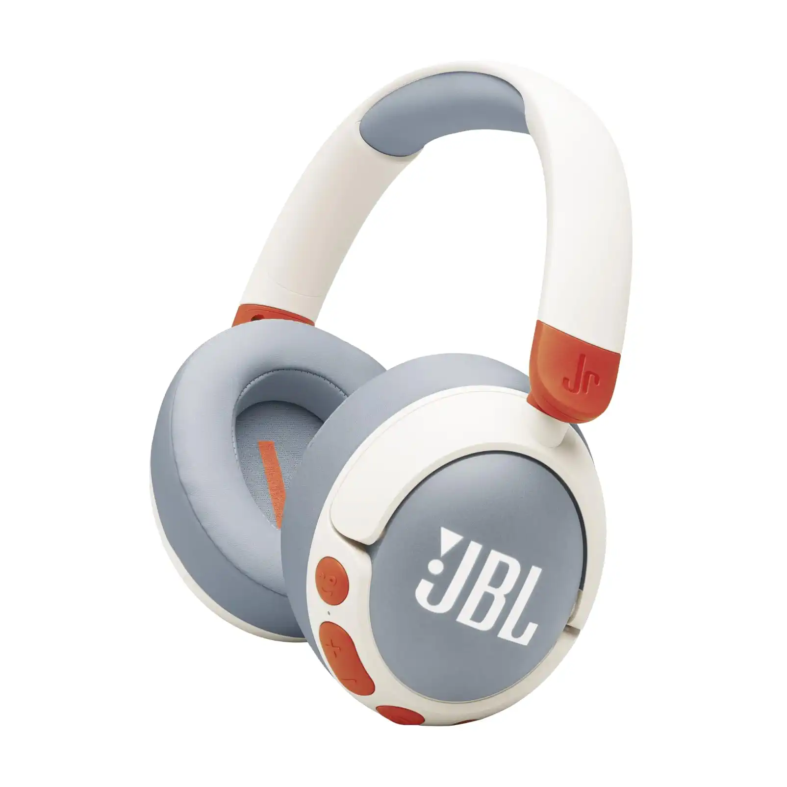 JBL Junior 470 NC, Kabellose Over-Ear Bluetooth-Kopfhörer mit Active-Noise-Cancelling für Kinder, Mikrofon, 50 h Wiedergabe, JBL Safe Sound, geringer Lautstärke, simpler Bedienung und Stickern, Weiß